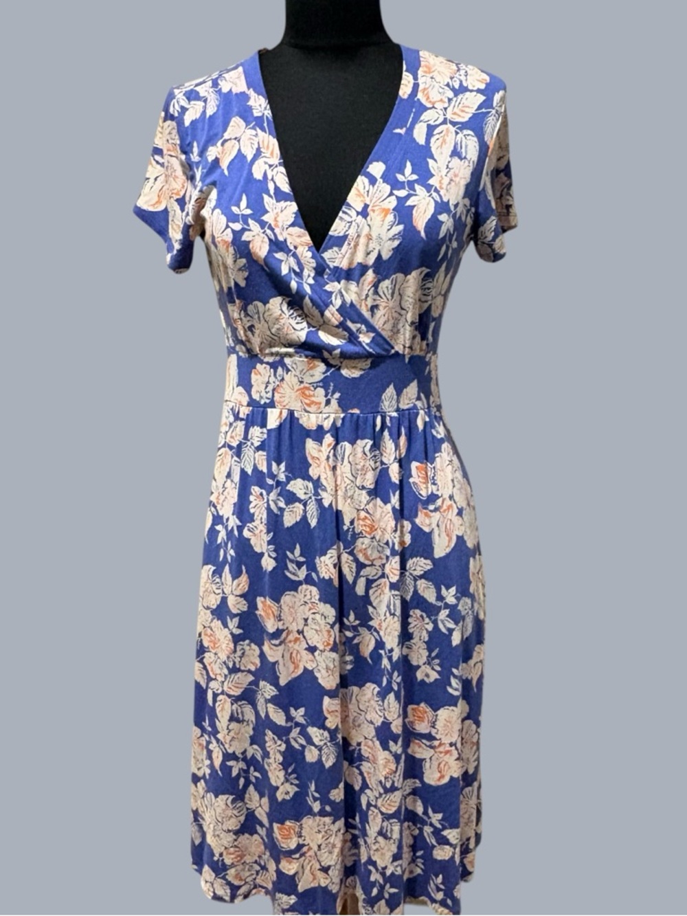 L.L. Bean Blue Floral Wrap-Style Midi Dress size XS
